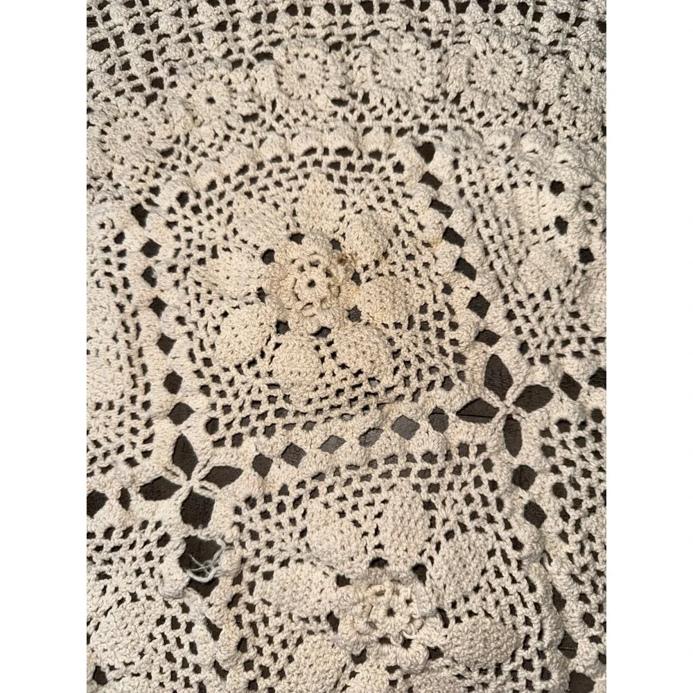 Handmade Off White vintage round crochet doily 28